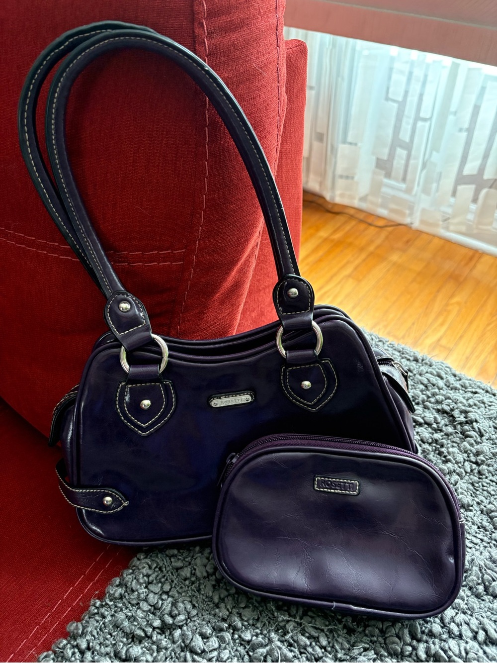 Rosetti Deep Purple Gloss Shoulder Bag with Matching Pouch